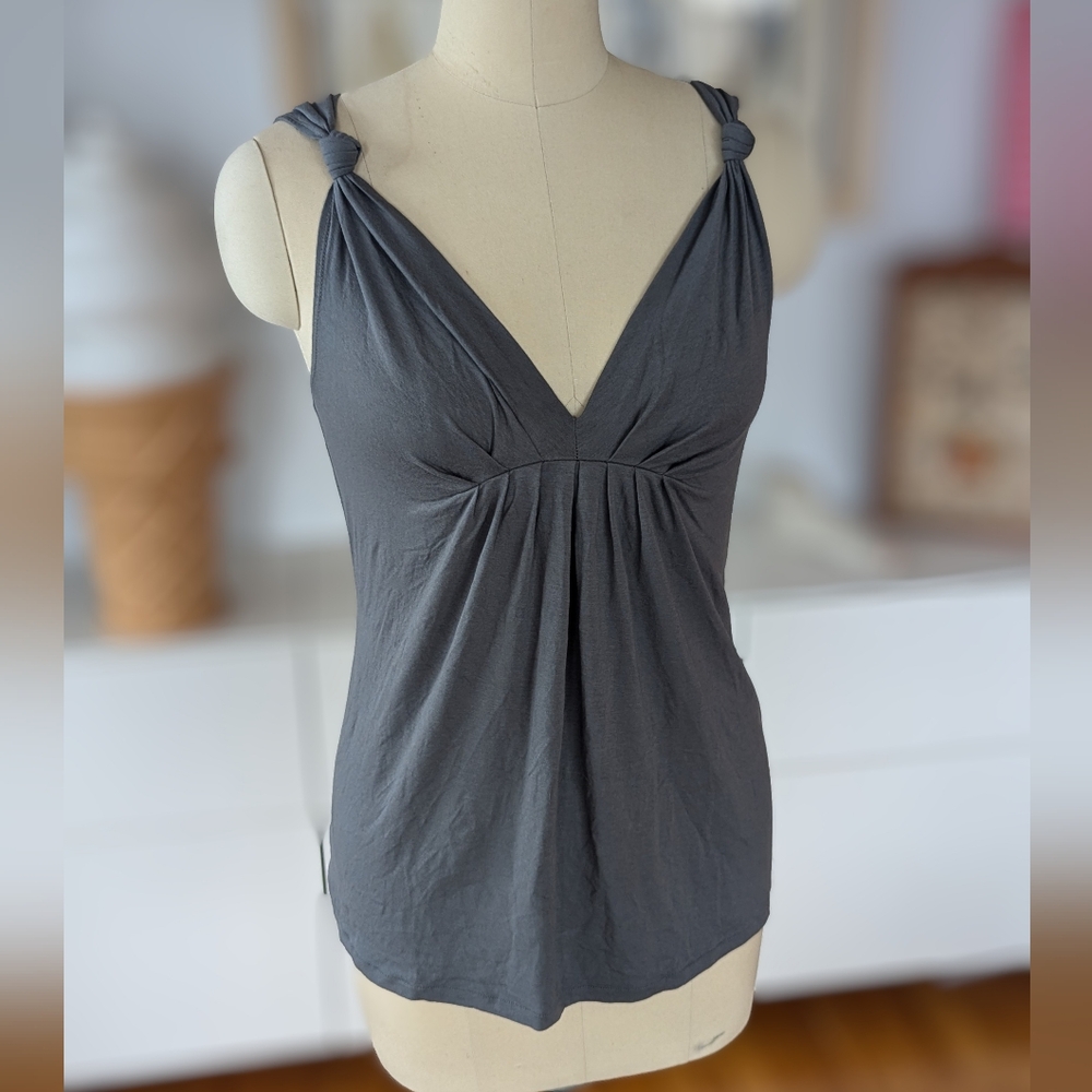 Sexy gray pleated knit plunge top S